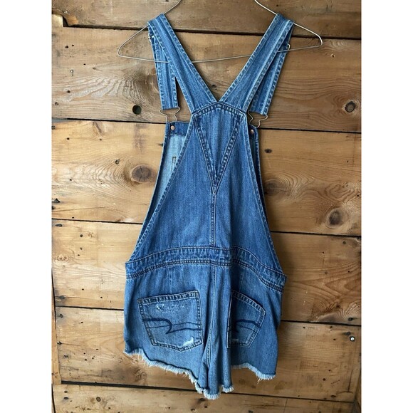 American Eagle Outfitters Bib Overall Shorts Women’s S Distressed Raw Hem - Picture 3 of 9